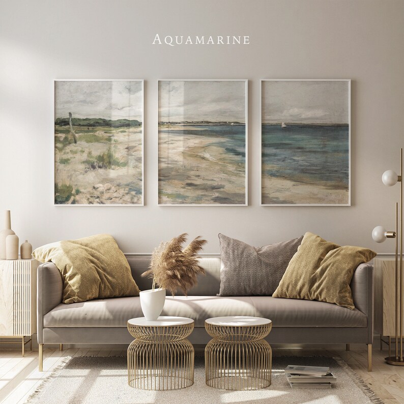 Bright Seascape Set of 3 Prints, Summer Vibe Wall Art, Coastal Seaside Print, Beach House Wall Art