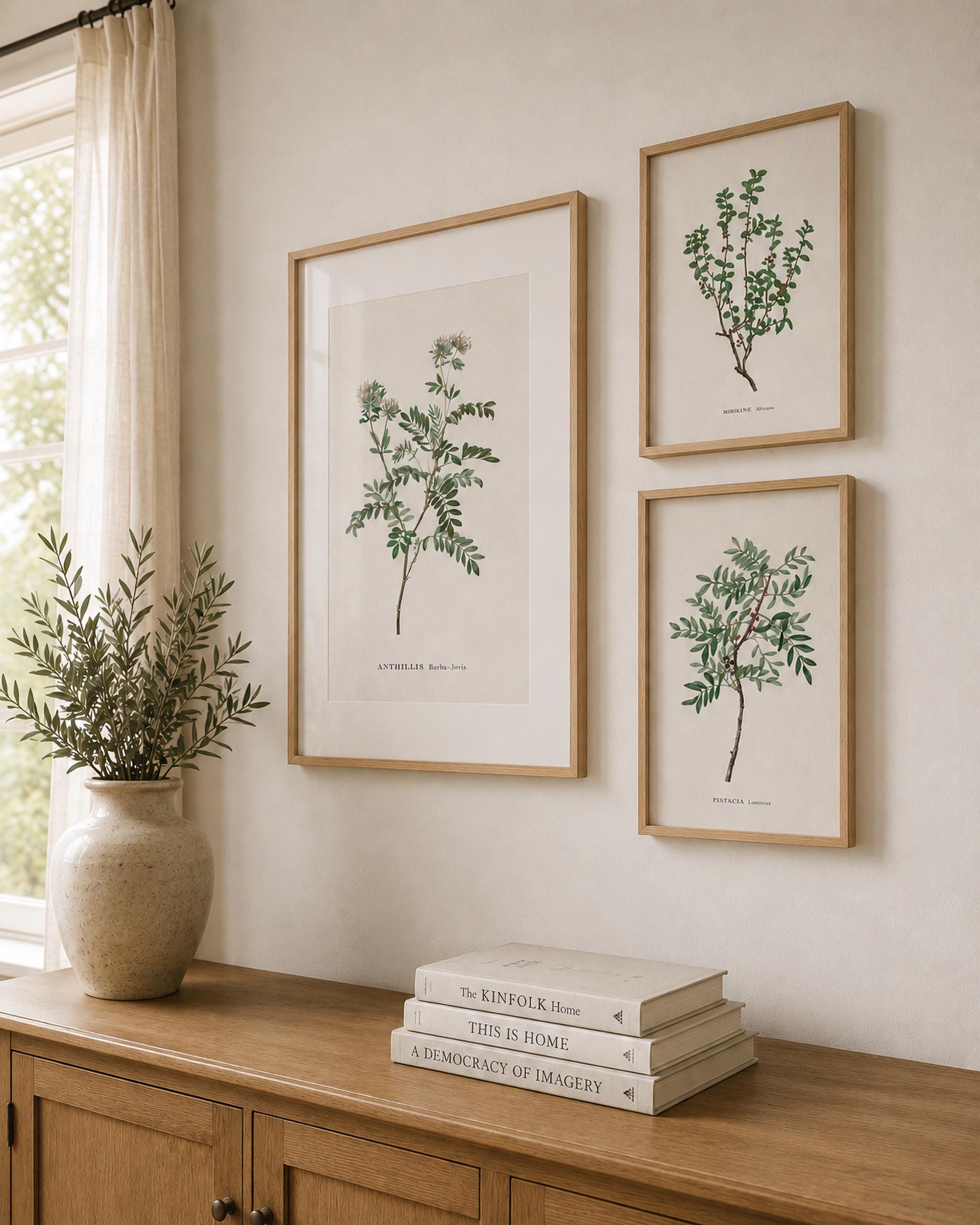 植物画3枚セット：ヴィンテージ植物標本壁掛けアート（デジタル