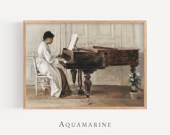 Impresión digital de "Mujer al piano", cuadro clásico de mujer, regalo de pianista, cuadro musical, regalo de profesora de piano, descarga digital - FG033