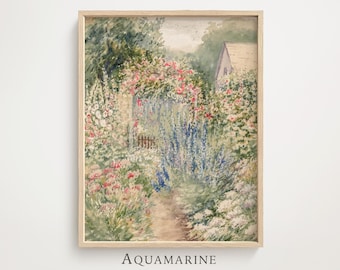 Vintage Summer Garden Print, Floral Landscape Wall Art, Digital Download, LS003
