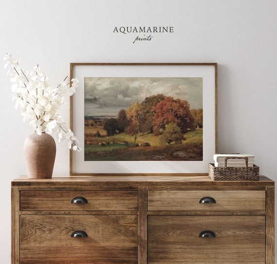 Fall Wall Decor, Fall Landscape Print, Vintage Countryside Painting, Autumn Trees Wall Art, Fall Farmhouse Decor, DIGITAL DOWNLOAD - LS069