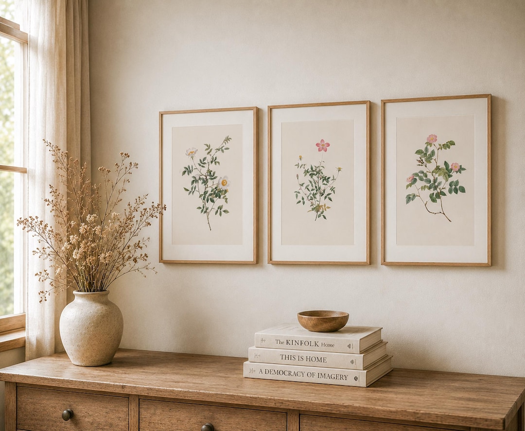 Vintage Rose Botanical Prints Set of 3, Cottage Decor, Antique Floral ...