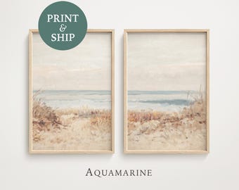 Neutraler Strand 2er-Set Drucke, Küstenwandkunst, DRUCK & VERSAND, Muted Strandlandschaft, minimalistisches Küstenset von 2, Verknotete Kunst