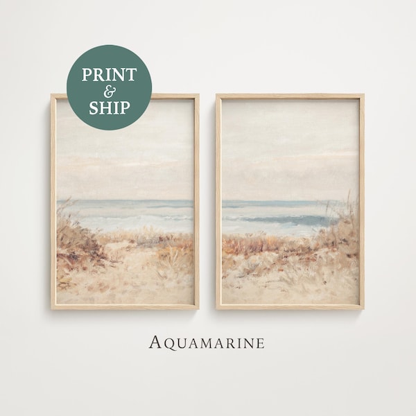 Neutral Beach Set of 2 Prints, Coastal Wall Art, PRINT & SHIP, Muted Beach Landscape, Minimalist Coastal Set of 2, Mailed Art