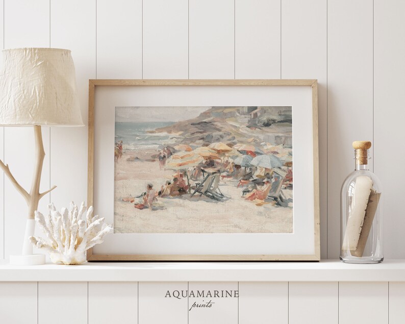 Vintage Beach Painting, Pastel Coastal Wall Art, Vintage Seaside Wall Art, Beach House Decor, Summer Wall Art, DIGITAL DOWNLOAD, SE075