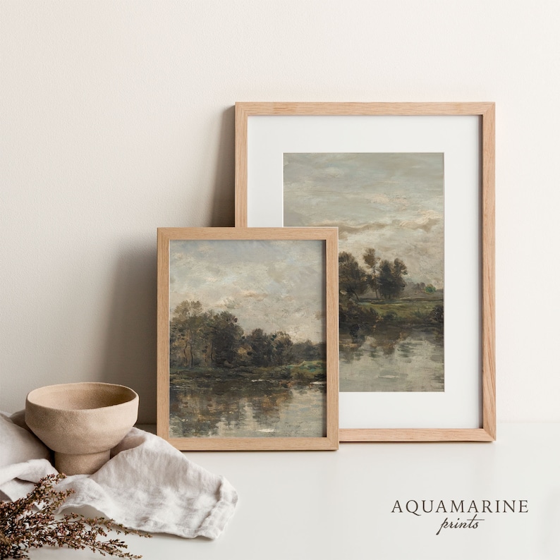 Landscape Prints Set of 2, Vintage Landscape Printable Art, French River Painting, French Wall Art, Vintage Digital Art, INSTANT DOWNLOAD