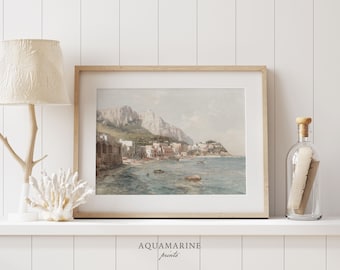 Capri Print, Capri Painting, Italy Wall Art, Pastel Tones Italy Landscape Print, Italian Gift, Vintage Wall Art, DIGITAL DOWNLOAD - IT013