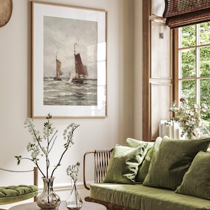 Sailboats Print Set, Coastal Landscape, Set of 2 Prints, Sailboat Painting, Nautical Wall Art, Vintage Seascape, DIGITAL DOWNLOAD - SE121D