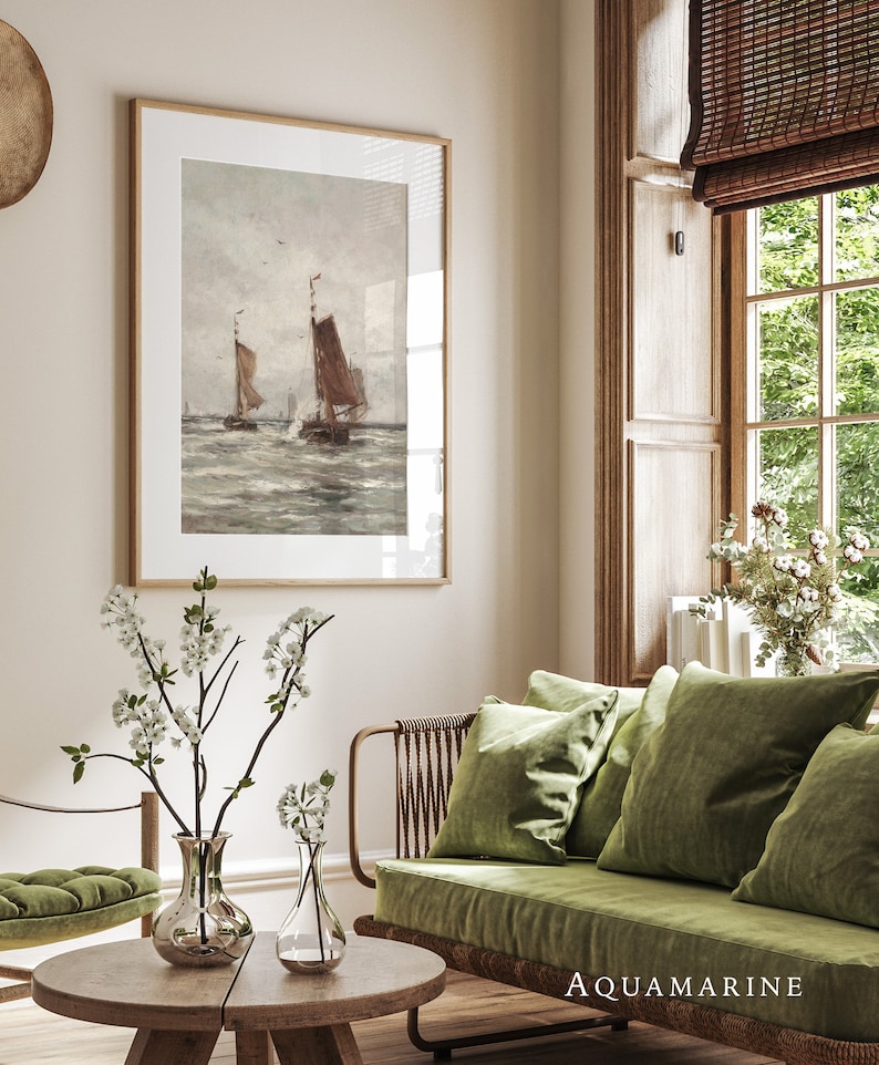 Sailboats Print Set, Coastal Landscape, Set of 2 Prints, Sailboat Painting, Nautical Wall Art, Vintage Seascape, DIGITAL DOWNLOAD - SE121D