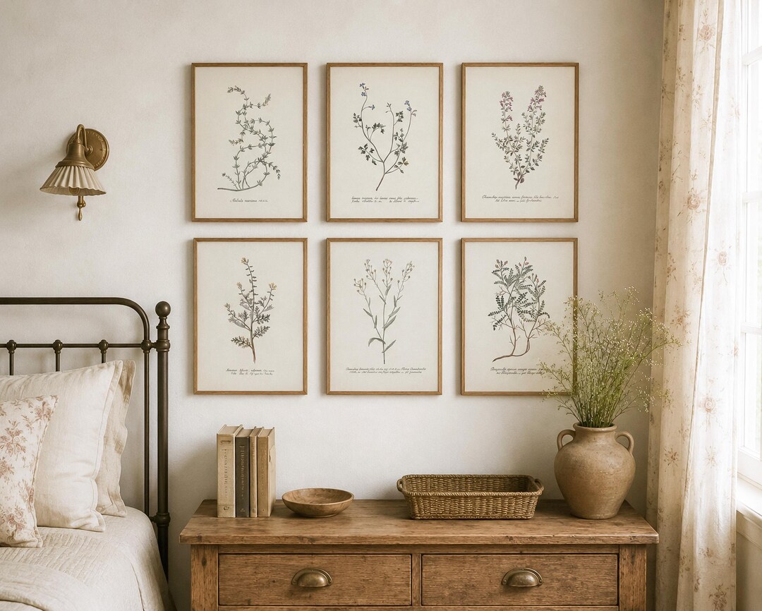Minimal Botanical Prints, Set of 6 Neutral Plant Illustrations: Modern ...