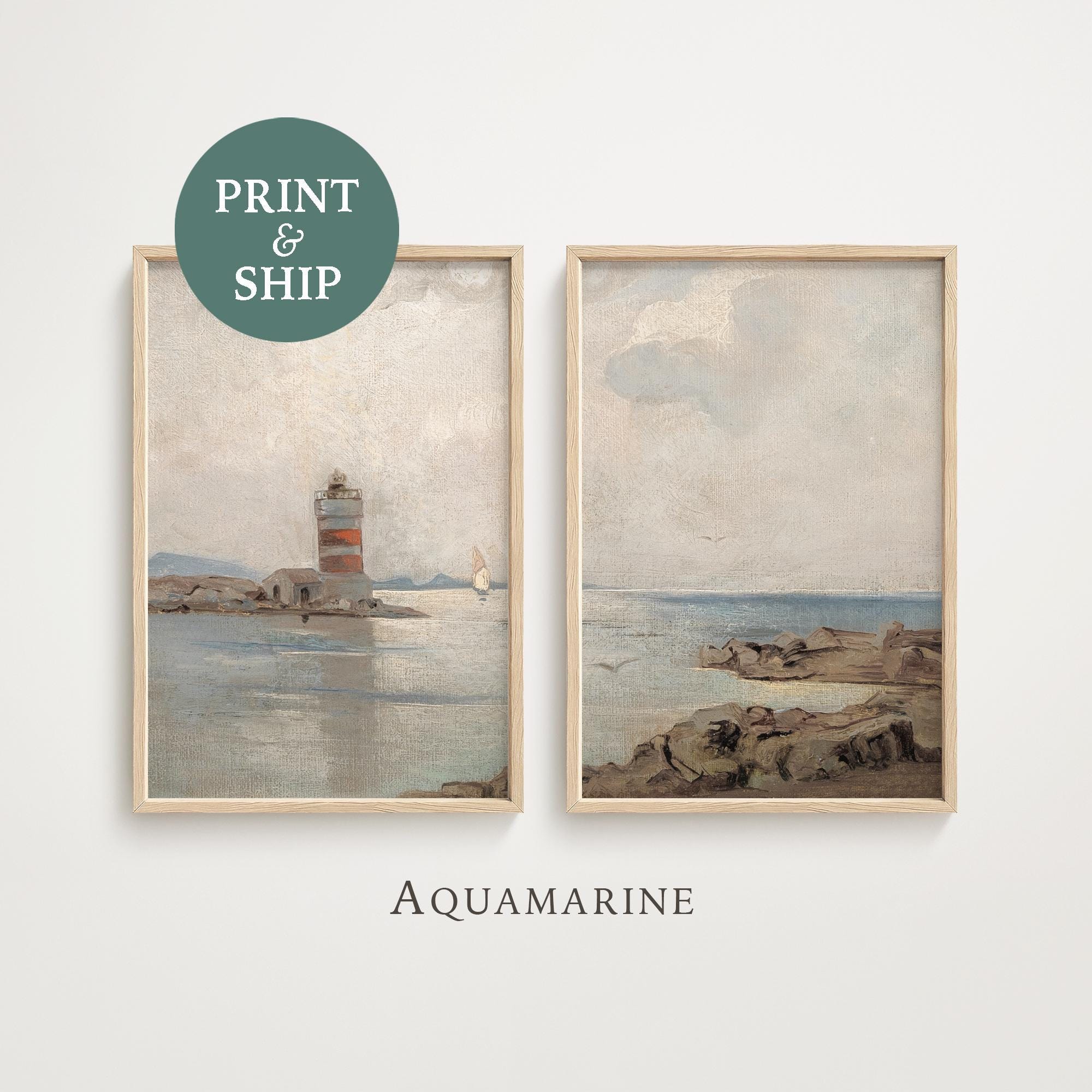 Lighthouse Poster, Bedroom Set of 2 Prints, Coastal Wall Art, Guest ...