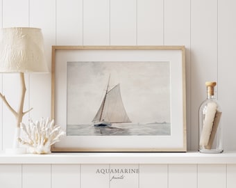 Coastal Wall Art, Sailboat Print, Neutral Tones Print, Nautical Painting, Summer House Wall Art, Nursery Wall Art, DIGITAL DOWNLOAD - SE019