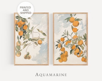 PRINT & SHIP, Orange Tree Set of 2 Prints, Orange Tree Wall Art, Mediterranean Decor, Kitchen Physical Wall Art, Mailed Art Prints