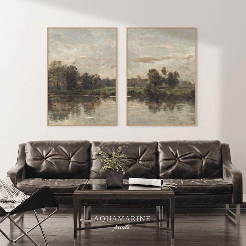 Landscape Prints Set of 2, Vintage Landscape Printable Art, French River Painting, French Wall Art, Vintage Digital Art, INSTANT DOWNLOAD