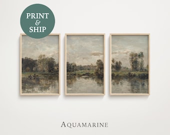 Landscape Set of 3 Prints, Vintage Landscape Printed Wall Art, PRINT & SHIP, Antique Painting, French Wall Art, Mailed Art Prints - LS073T