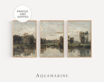 Landscape Set of 3 Prints, Vintage Landscape Printed Wall Art, PRINT & SHIP, Antique Painting, French Wall Art, Mailed Art Prints - LS073T
