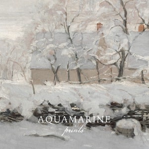 Dipinto di paesaggio invernale, decorazioni natalizie rustiche, arte murale sui toni del bianco, arte invernale vintage stampabile, ARTE MURALE STAMPABILE - LS118 immagine 2