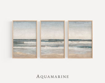 Minimalistischer Küstendruck 3er-Set, Strandlandschaft mit 3 Drucken, Strandlandschaftsmalerei, Strandhausdekor, DIGITALER DOWNLOAD - SE044T