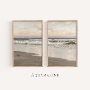 Beach Set of 2 Prints, Beach Landscape Wall Art, Ocean Wall Art, Vintage Beach House Wall Decor, Coastal Wall Art, DIGITAL DOWNLOAD - SE001D