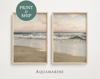 Beach Painting Set of 2 Prints, Beach Landscape Wall Art, Ocean Wall Art, Living Room Wall Decor, Coastal Wall Art, Mailed Art Prints