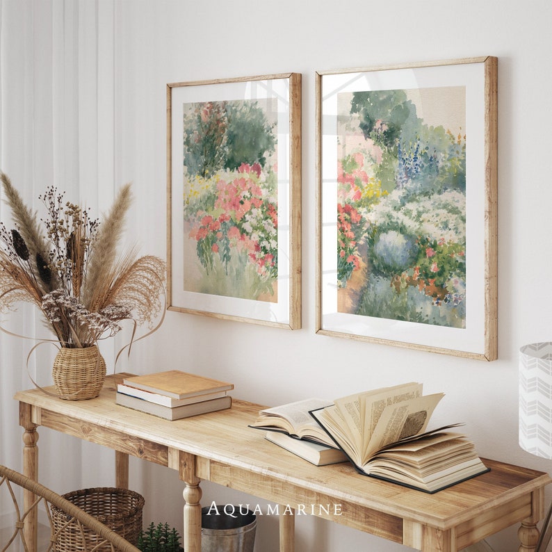 Summer Garden Set of 2 Prints, Garden Paintings, Vintage Wall Art, Summer Cottage Decor, Modern Rustic Farmhouse Wall Art, DIGITAL DOWNLOAD