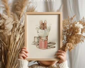 Vintage Children's Book Illustration Print, Pastel Nursery Wall Art, Kids Room Wall Art (Digital Download) - NU041