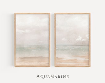 Muted Beach Prints Set of 2, Ocean Beach Painting, Coastal Printable Wall Art, Minimalist Neutral Wall Art, INSTANT DOWNLOAD - SE082