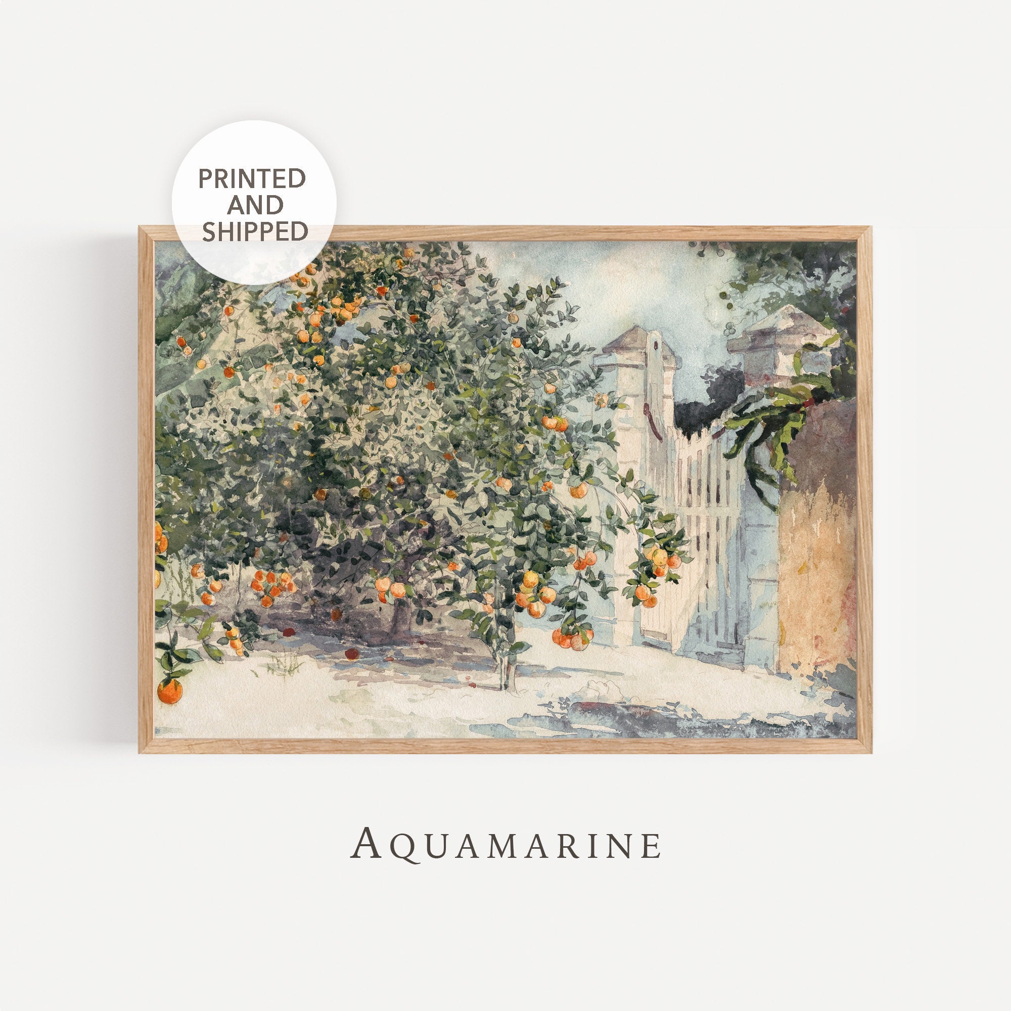 Orange Tree Print, PRINT & SHIP, Orange Tree Painting, Mediterranean Garden Vintage Art, Living Room and Kitchen Wall Art, Mailed Art Print