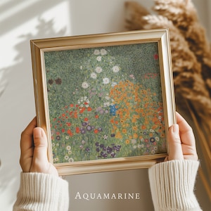 Square Landscape 20x20&quot; Print, Garden Painting, Summer Cottage Wall Art, Klimt Poster, Cottage Wall Art, DIGITAL DOWNLOAD - LS146Q