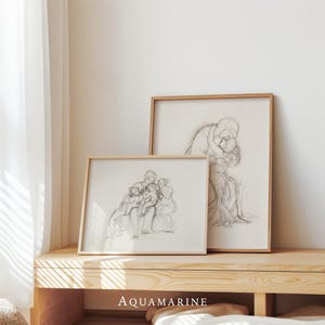 母と子のプリント 2 枚セット、母性を描く絵、ヴィンテージ ウォール アート、寝室の壁飾り、子供部屋の壁アート、デジタル ダウンロード - DS176D