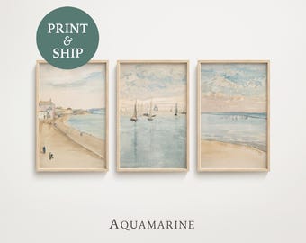Muted Beach Set of 3 Prints, Minimalist Coastal Wall Art, Neutral Summer Wall Art, Beach Cottage Prints, Mailed Art Prints, PRINT & SHIP