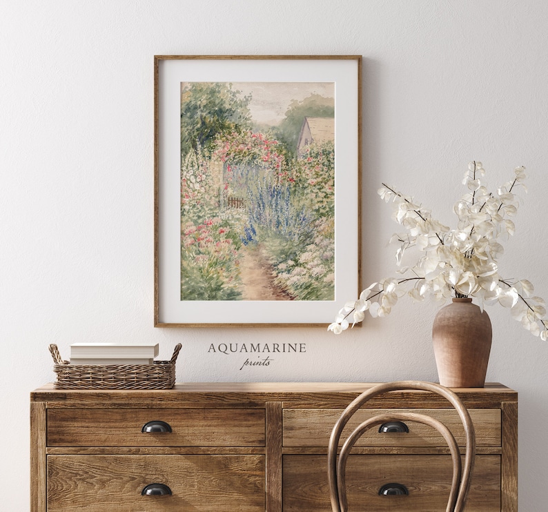 Summer Garden Painting, Flower Garden Print, Vintage Landscape Wall Art, Vintage Art, Country Decor, Farmhouse Wall Art, DIGITAL DOWNLOAD