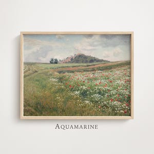 Blooming Meadow Landscape, Poppy Flowers Print, Pastel Nature Wall Art, Digital Download, LS070