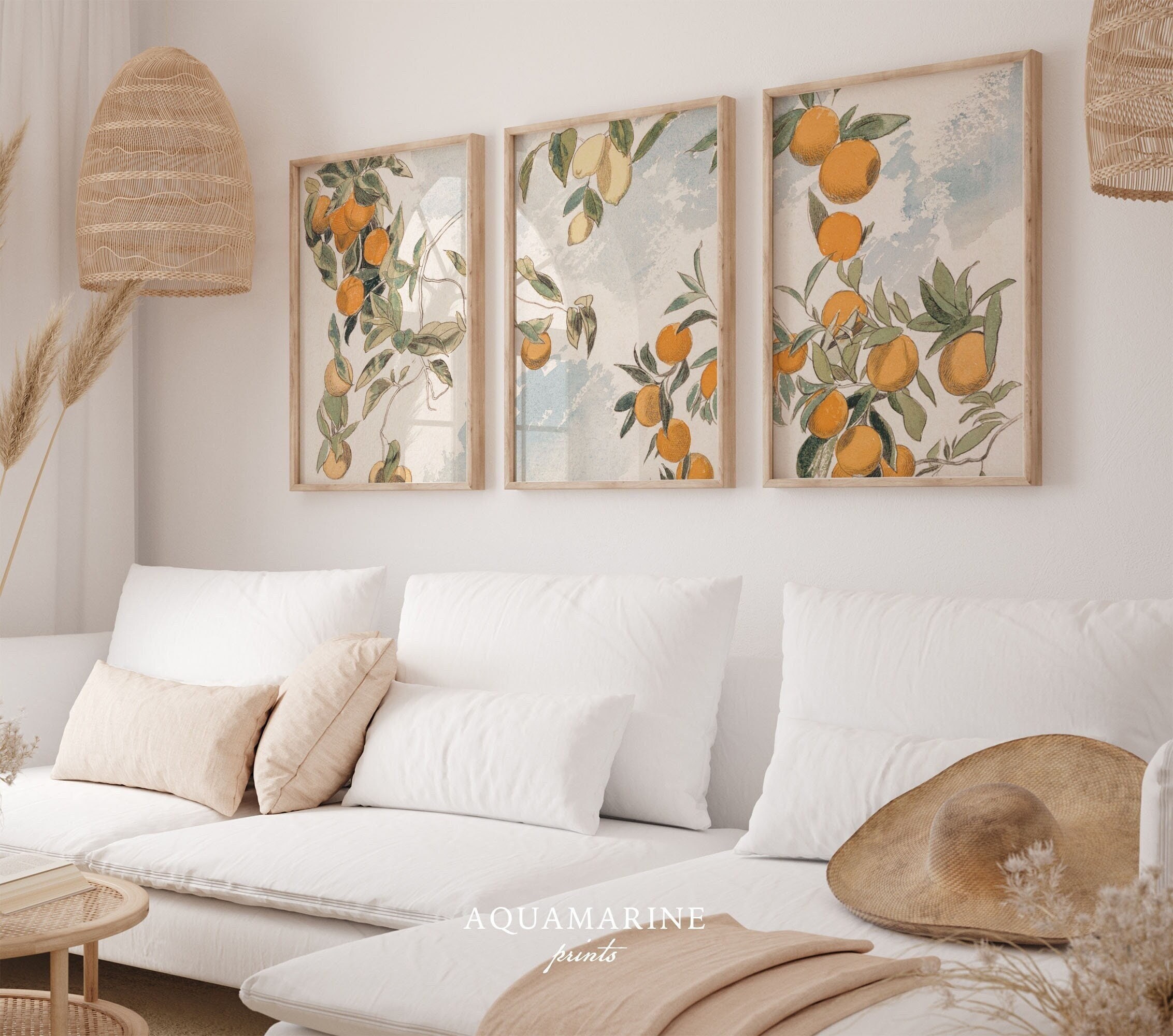 Orange Tree Set of 3 Prints, Orange and Lemon Printable Wall Art, Citrus Wall Art, Kitchen Wall Decor, Digital Download - DS065