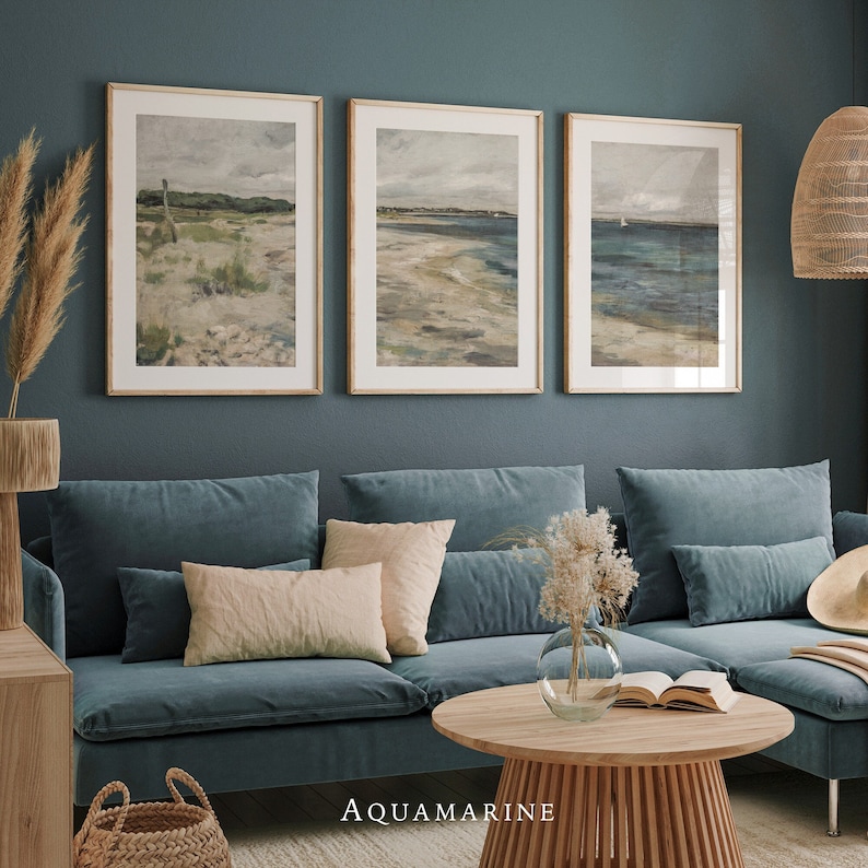 Bright Seascape Set of 3 Prints, Summer Vibe Wall Art, Coastal Seaside Print, Beach House Wall Art