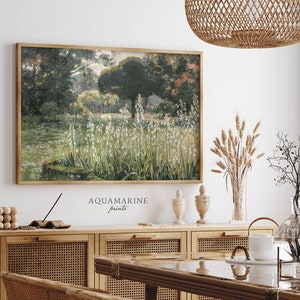 Spring Meadow Painting, Vintage Spring Landscape Painting, Summer Garden Print, Summer Landscape Wall Art, Cottage Decor, DIGITAL DOWNLOAD