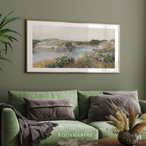 Sea Landscape Print, PRINT & SHIP, Horizontal Coastal Wall Art, Vintage Sea Landscape Wall Art, Panoramic Canvas Print, Living Room Wall Art
