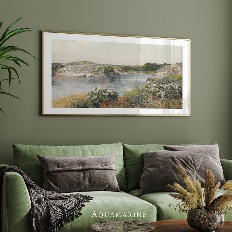 Sea Landscape Print, PRINT & SHIP, Horizontal Coastal Wall Art, Vintage Sea Landscape Wall Art, Panoramic Canvas Print, Living Room Wall Art