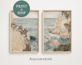 Coastal Set of 2 Prints, Landscape Wall Art, Coastal Painting, Beach Cottage Decor, Mailed Poster