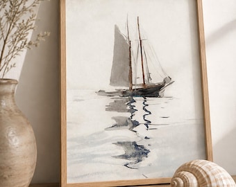 Segelboot Druck, Segelboot Malerei, Vintage nautische Wandkunst, Küstenwandkunst, Geschenk zum Segeln, Strand Haus Dekor, SOFORTIGER DOWNLOAD - SE022
