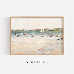 Neutral Beach Landscape Painting, Coastal Wall Art, Vintage Digital Print, Living Room Coastal Wall Art, DIGITAL DOWNLOAD - SE092