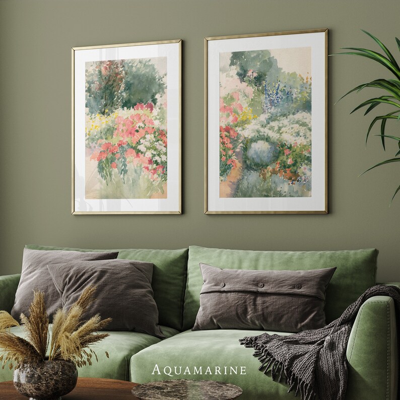 Summer Garden Set of 2 Prints, Garden Paintings, Vintage Wall Art, Summer Cottage Decor, Modern Rustic Farmhouse Wall Art, DIGITAL DOWNLOAD