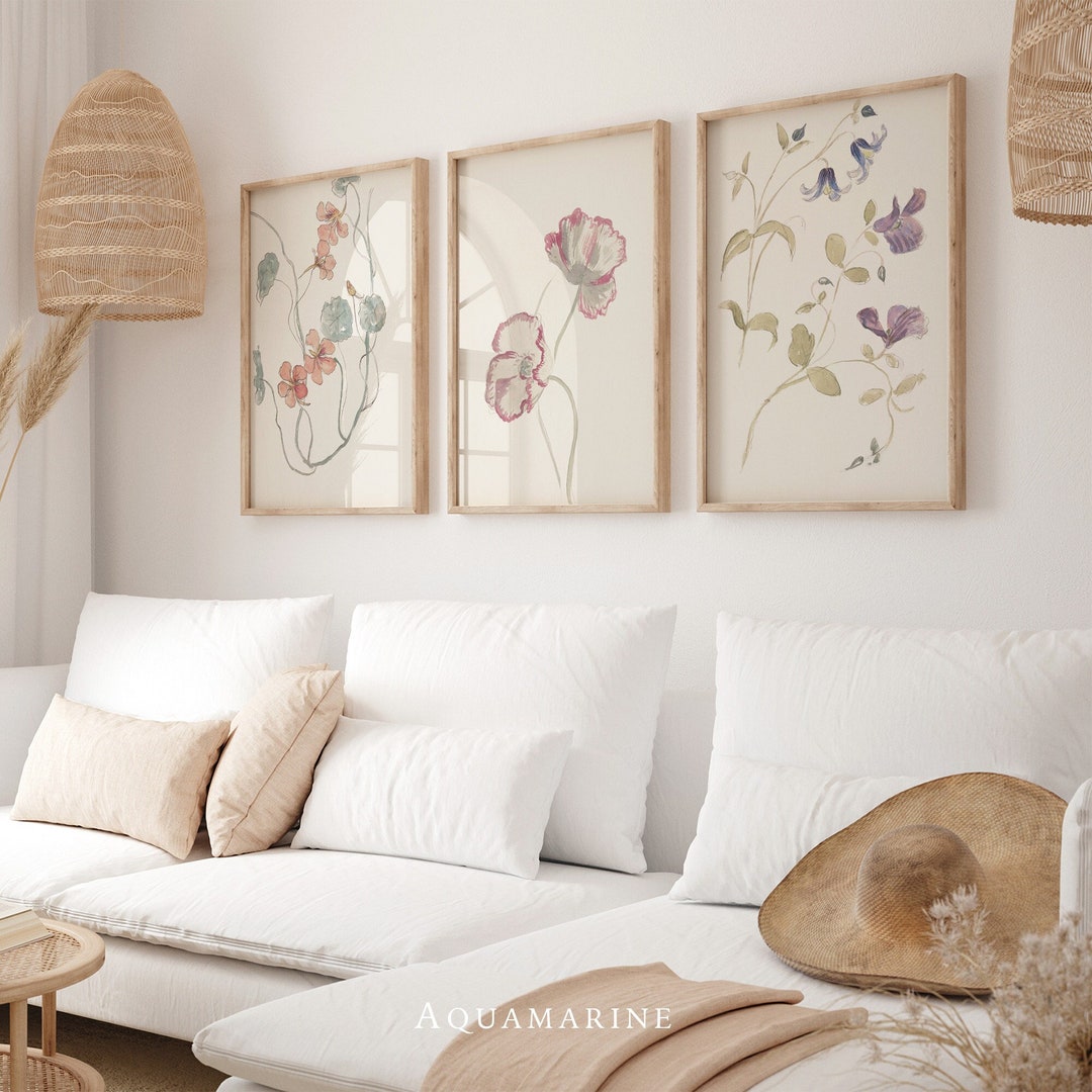 Neutral Set of 3 Prints, Minimalist Wall Art, Neutral Floral Wall Art ...