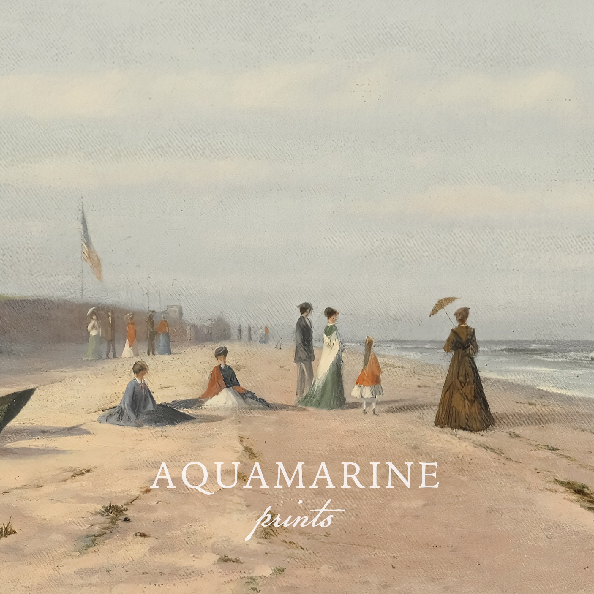 Poster Master Quadro Vintage Con Cornice Beige - Stampa Spiaggia Mare E Cielo 20x25 Cm