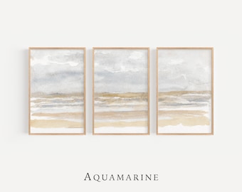 Coastal Abstract Watercolor Print Set, Muted Beach Set of 3 Prints, Minimalist Wall Decor, Seascape Neutral Art, DIGITAL  DOWNLOAD - SE183T