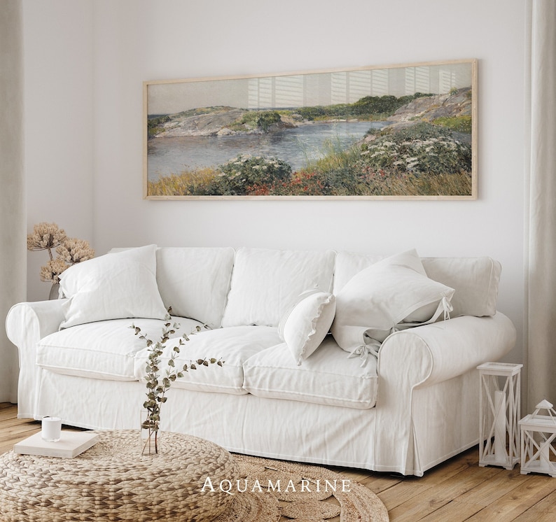 Sea Landscape Print, PRINT & SHIP, Horizontal Coastal Wall Art, Vintage Sea Landscape Wall Art, Panoramic Canvas Print, Living Room Wall Art