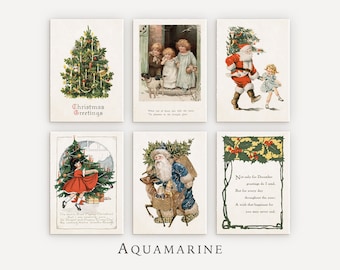 Set di 6 biglietti di auguri natalizi stampabili, decorazioni natalizie vintage, biglietti di auguri per le feste in stile vintage, decorazioni natalizie, biglietti DIGITALI 5"x7"