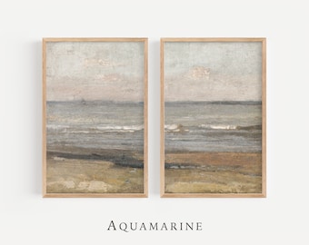 Beach Set of 2 Prints, Beach Cottage Wall Art, Neutral Coastal Wall Art, Living Room Wall Decor, Ocean Print, DIGITAL DOWNLOAD - SE138D