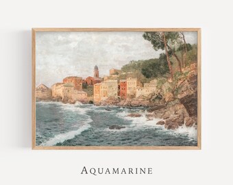 Cinque Terre Print, Cinque Terre Painting, Italy Wall Art, Italy Landscape Painting, Pastel Tones Wall Decor, INSTANT DOWNLOAD - IT020