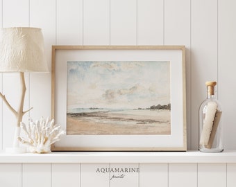 Muted Beach Landscape Print, Beach Painting, Beach House Wall Art, Coastal Wall Art, Minimalist Print, Neutral Art, INSTANT DOWNLOAD - DS058